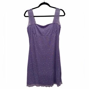 Vintage Y2K A-Line Mesh Lavender Party Cocktail Dress w/ Iridescent Dots